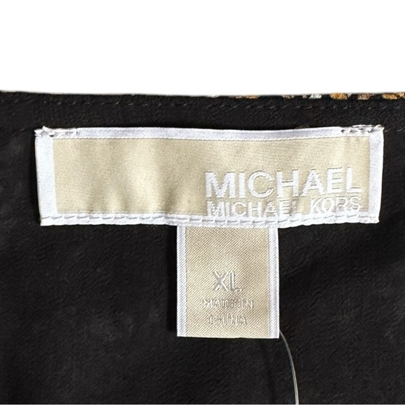 Michael Kors Faux Wrap Tier Ruffle Mini Dress XL NWT Floral Marigold Brown Boho - Picture 10 of 10